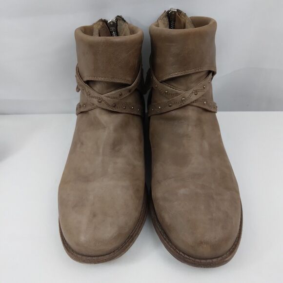 Free People Alamosa Taupe Brown Leather Ankle Zip Booties Women Size 40 US 9 9.5 - Picture 3 of 10